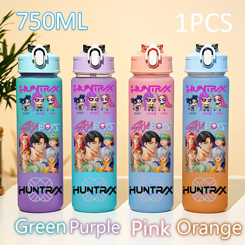 Kpop 750ML Dämonenjäger Wasserflasche K Pop Krieger Rumi Mira Zoey KPOP Trinkflasche Schule Huntrix Kürbis Plastik Wasserbecher
