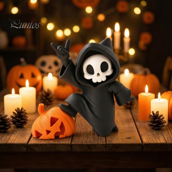 Integrated Molding Skeleton Decor Little Pumpkin Skull Ornament, 3D Printed Halloween Decor, Cute Desktop Miniature for Home Figurine Table Decoration