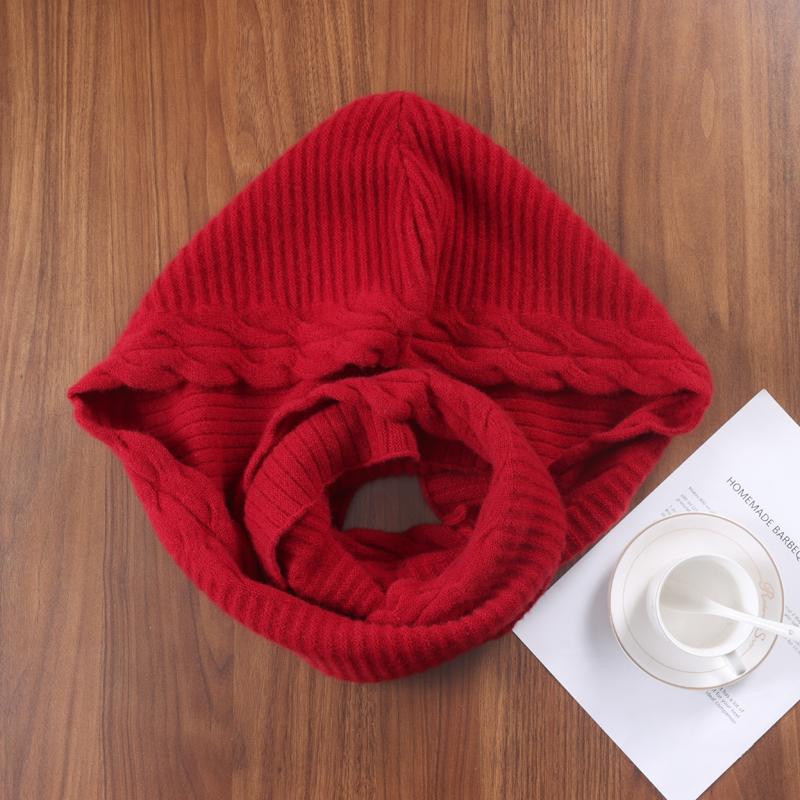 100%Wool Hooded Scarf Hat Women Winter Soft Warm Ear Face Protect Balaclava Scarves Beanies Men Korea Fashion Wollen Neck Warmer