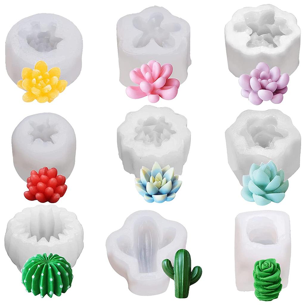 9Pcs Succulent Silicone Mold Easy To Release DIY Cactus Plant Soap Scented Candles Crafts 3D Epoxy Casting Mould Home Decoration