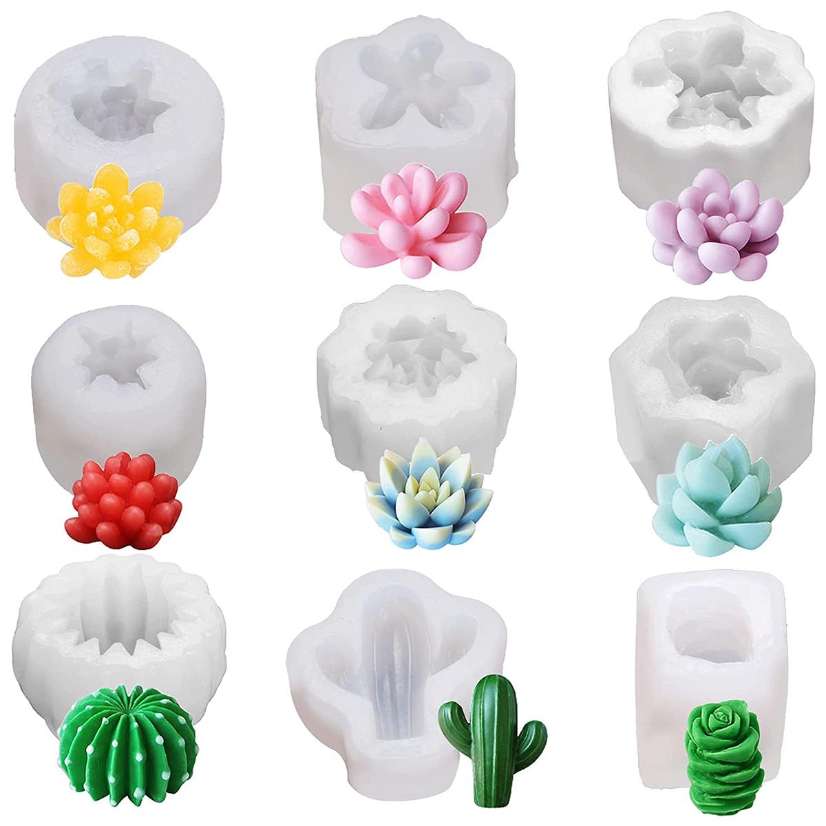 

9Pcs Succulent Silicone Mold Easy to Release DIY Cactus Plant Soap Scented Candles Crafts 3D Epoxy Casting Mould Home Decoration білий