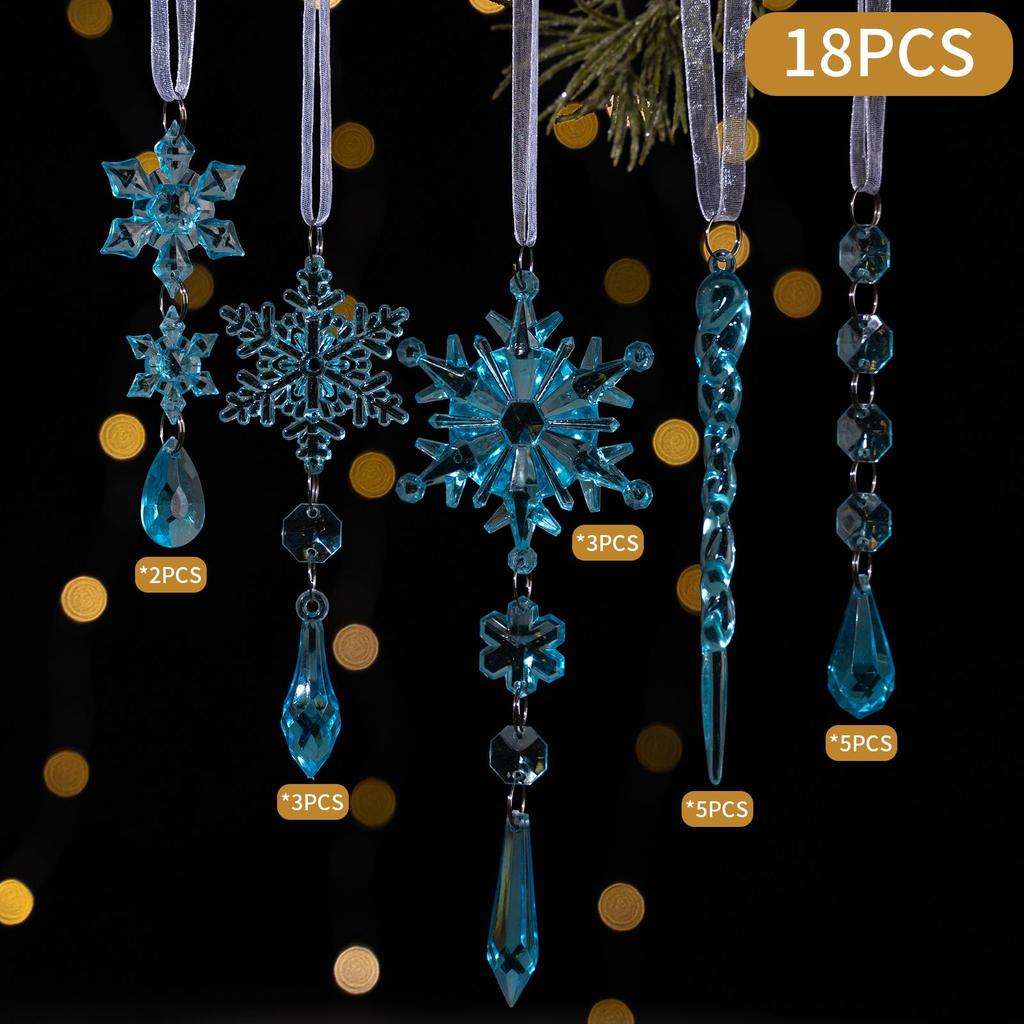 18-Piece Clear Acrylic Icicle and Snowflake Christmas Ornaments Set