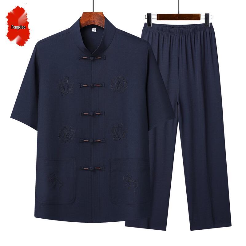 

Мужской свободный костюм-тан (Tang suit) из хлопка и льна с воротником-стойкой 44/190