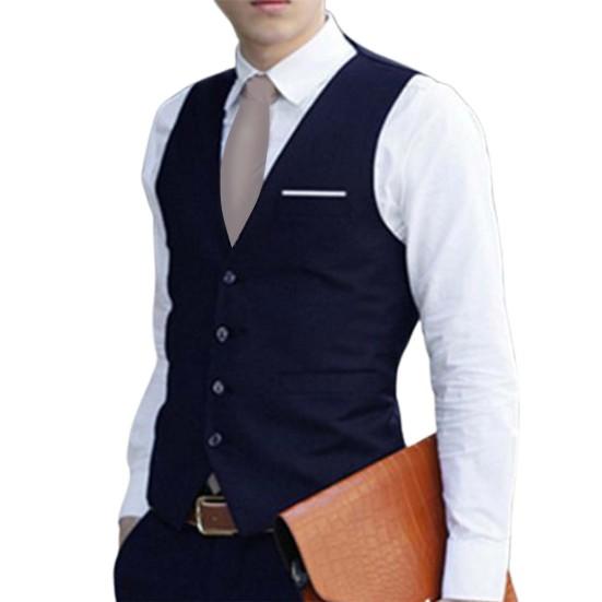 Gilet da Uomo Tinta Unita Slim Monopetto Formale Primaverile per Lavoro