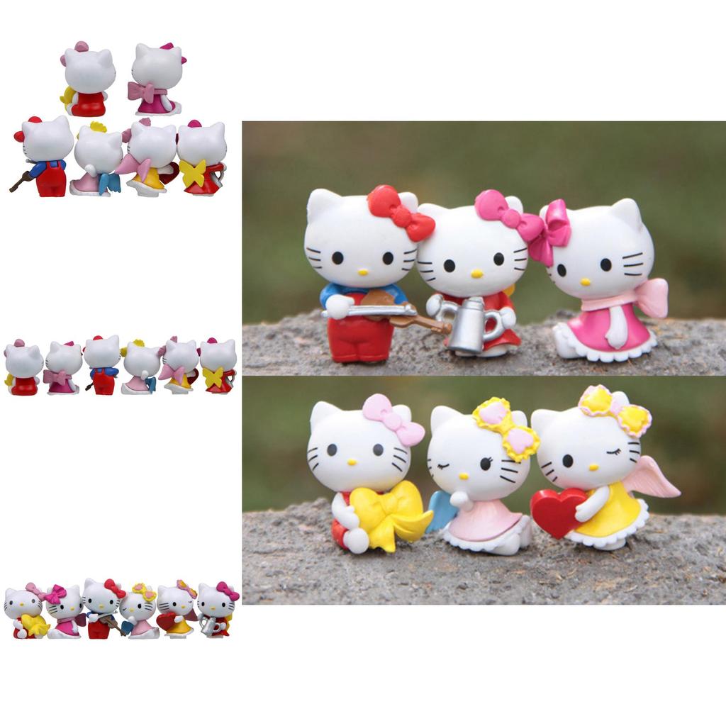 6pcs Hello Kitty Angel Bow Series Mini Model Ornament Set For Desk Decor And Gift Souvenirs