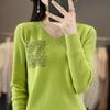 Autumn and winter new V-tie hook flower long-sleeved knitted sweater women's top fashion versatile bottoming shirt jacket