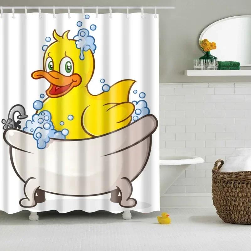 Funny Bathing Rubber Ducklings Shower Curtains Kids Home Bathroom Decor Blackout Screen Waterproof Fabric Bath Curtain Cortina