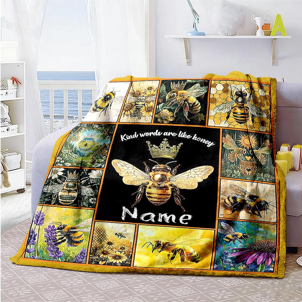 Bee11111 Personalized Text Blanket Multi-purpose Customizable Blanket Durable Comfort Perfect for Livingroom Bedding Home Decor Nap All-Season Use