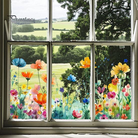 Adesivo statico floreale colorato bifacciale, adesivo con fiori impermeabili, adesivi primaverili per finestre in vetro, porte, casa, ufficio