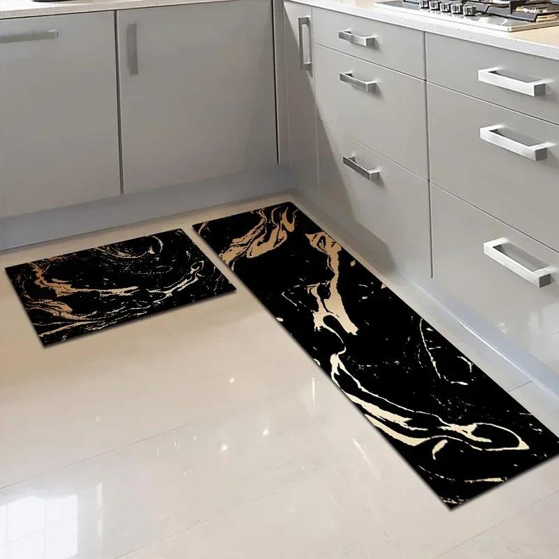 Kitchen Carpet Waterproof PVC Floor Mat Marble Pattern Leather Mats Modern Rug Anti-Slip Long Strip Area Rug Home Decor Rugs