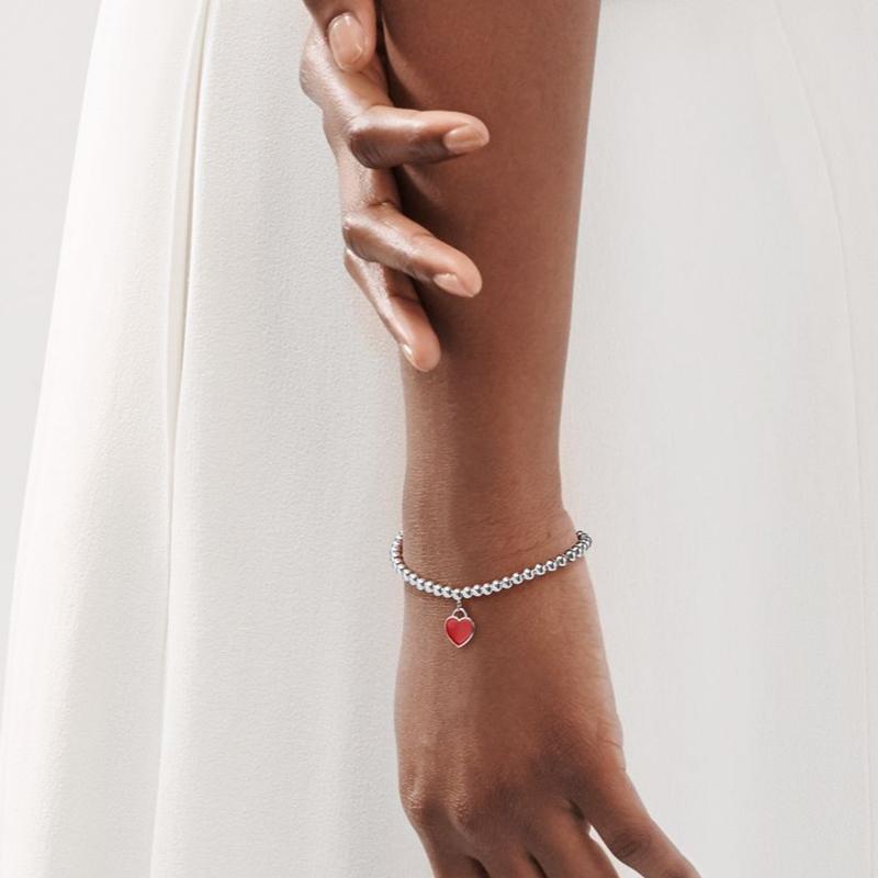Tiffany & Co.. Return To Tiffany Emaille Rotes Herz 925 Silber Herzarmband Damenarmbänder GRP10189