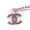 Great CHANEL Brooch COCO Mark Safety Pin Pink Silver Metal Women 02P Used