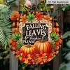 2D Flat, 1pc Round Aluminum Festive Fall Leaves & Pumpkins Wall Sign, Vintage Aluminium Decor for Home, Kitchen, Office, Garden, Garage, Christmas