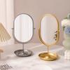 New Desktop Makeup Mirror Household Bedroom Vanity Mirror Iron Frame Oval Cosmetic Mirrors Two Style Flat Base and Storage Base
