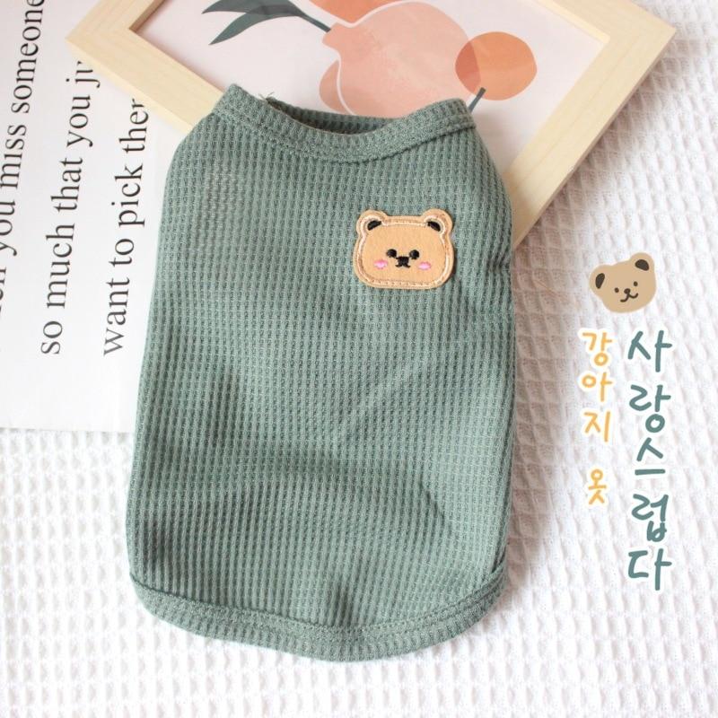 1pc Green Bear Vest Pet Dog Clothes Cat Solid T-shirt Clothing Dogs Thin Small Fashion Chihuahua Summer