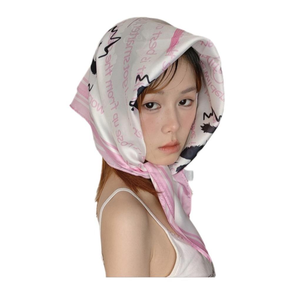 Breathable Flower Printed Scarf Satin Fabric Bandana Head Scarf Square Headband  Women's Accessory