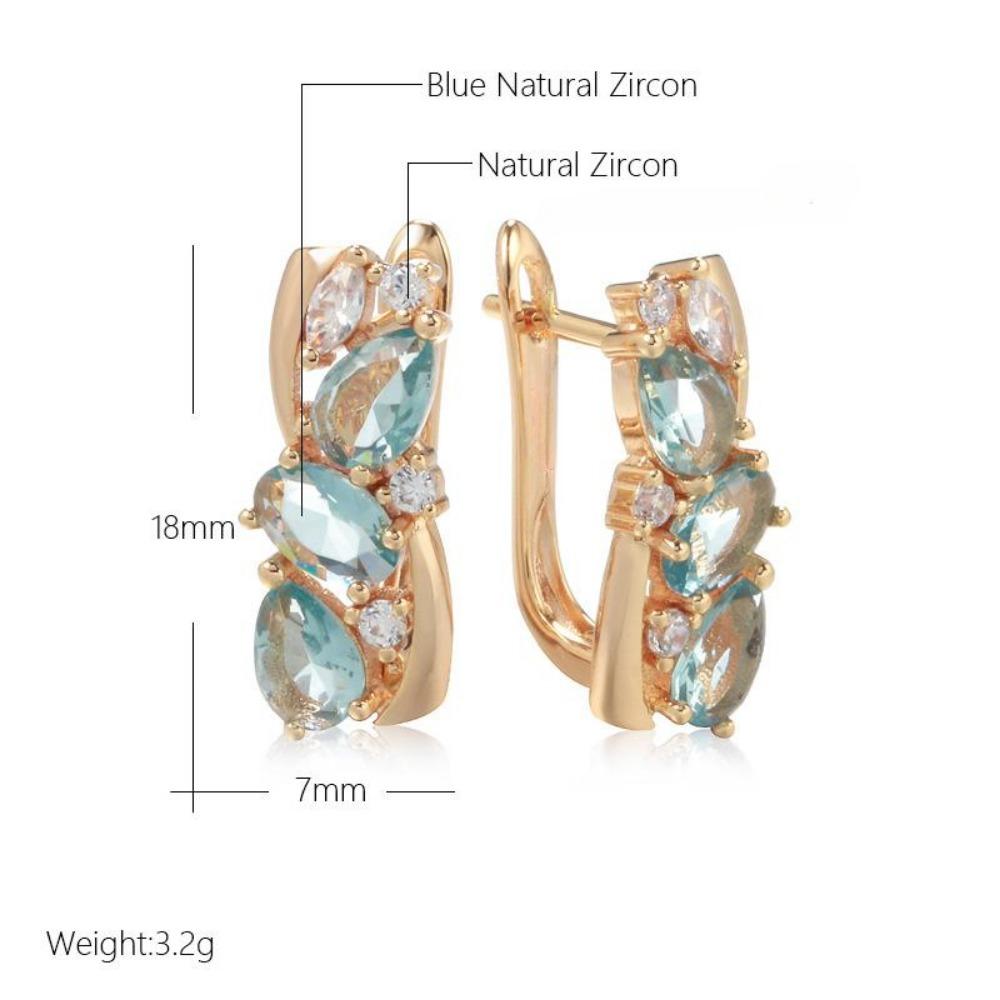 Female Earrings Rose Gold Color Needle Blue Cone Zircon Stud Earrings for Women Jewelry Gift