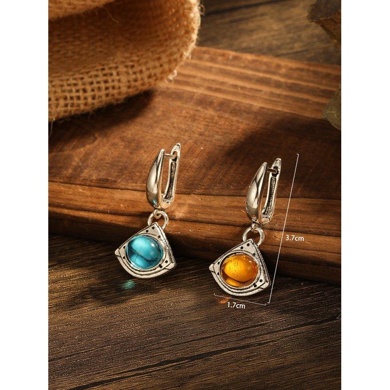 Luxurious Silver Geometric Triangle Able Yellow And Blue Zircon Earrings Suitable For Women To Wear