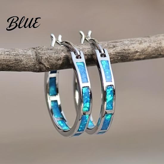 Artificial Opal Jewelry 1 Pair Lady Hoop Earrings Faux Moonstone