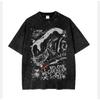 Retro Alien Horror T-shirt: Retro Washed Loose T-shirt Washed Y2K T-shirt for Men's Summer New Casual Unisex T-shirt