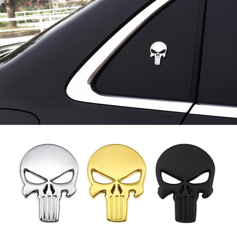 1PC 3D Metal Punisher Skull Skeleton Head Emblem Sticker Modified Scratch Fuel Tank Sticker Decoration Car Accessories