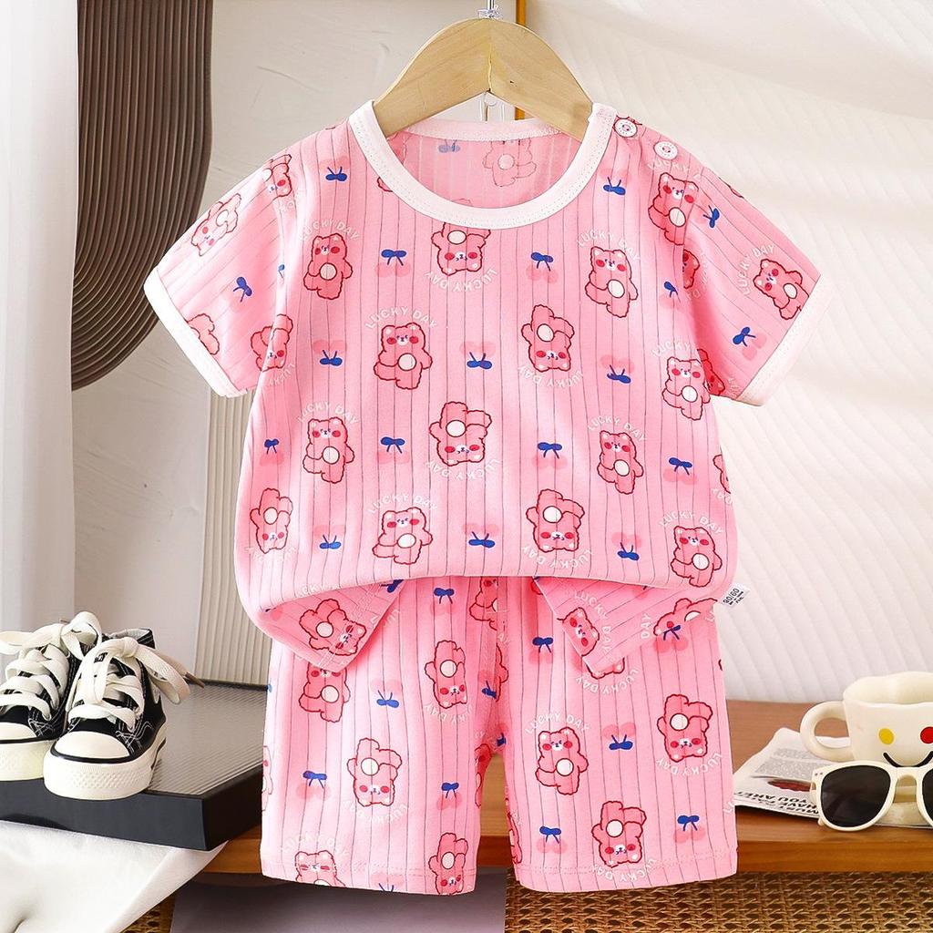 Kids' Cotton Short-Sleeved Set: Korean Style Summer Two-Piece for Girls and Boys