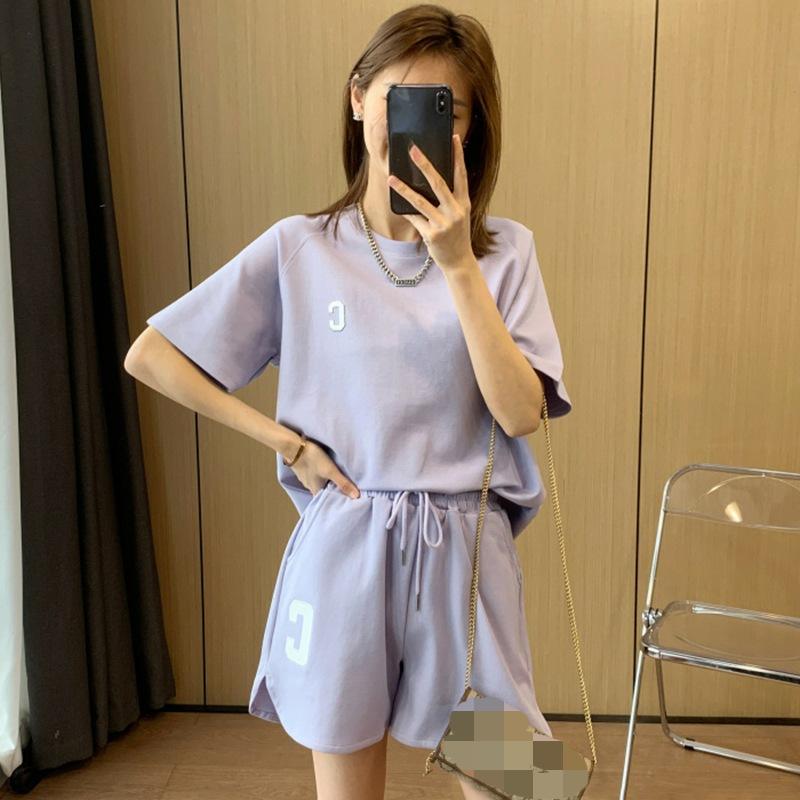 Korean Women's Summer Loose Short-sleeved T-shirt Shorts Sports Embroidered Letter Casual Suit