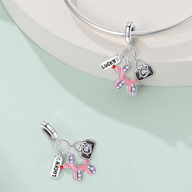 S Copper Charms Beads Pendant Dog Animal Beads Safety Chain Fit Original Bracelet Charms Women Jewelry