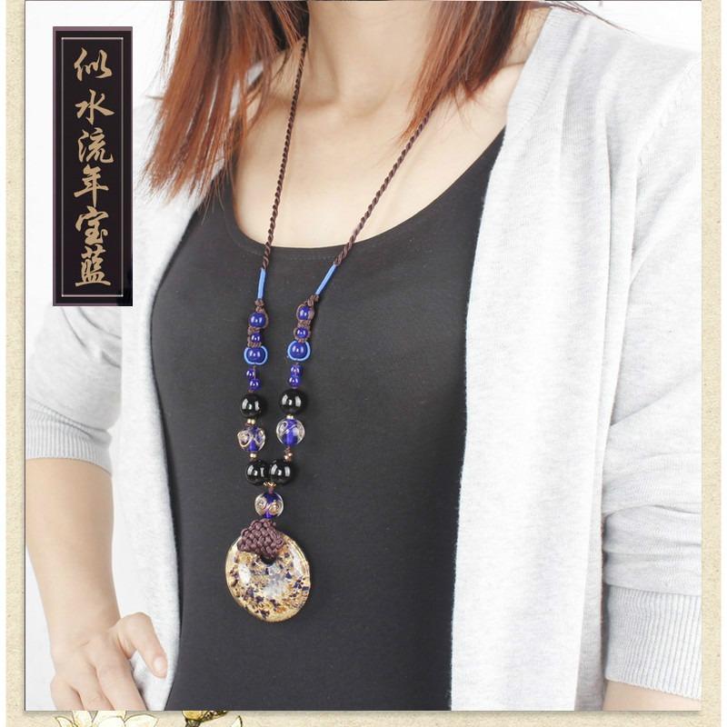 Vintage Chinese Style Pendant Geometric Long Women's Sweater Chain Whip Chain Versatile Collarbone Chain