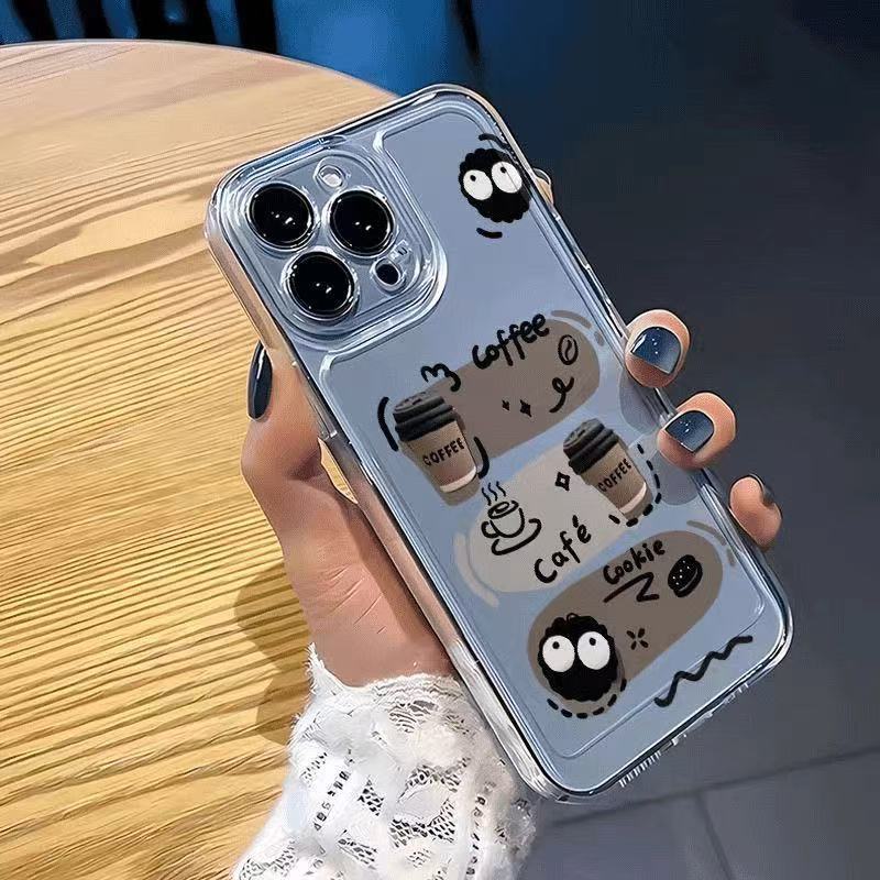 Coal Briquettes Coffee Is Suitable for Iphone15promax Mobile Phone Case Transparent Apple 16 Anti-drop 14pro Japan and Korea 13/12