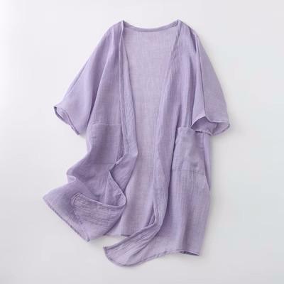 Cotton and Linen Cardigan for Women V-Neck Coat Casual Cardigan Thin Style Ramie Sunscreen Clothing Summer Shirt