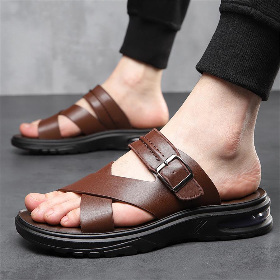 Summer Mens Slippers Fashion Casual Beach Shoes Luxury Leather Slippers for Men Comfort Flat Slippers Big Size48 Chanclas Hombre