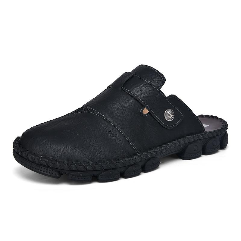 

Large size men s sandals summer outdoor men s half drag casual lazy shoes fashionable versatile hand-stitched slippers 38 чорний