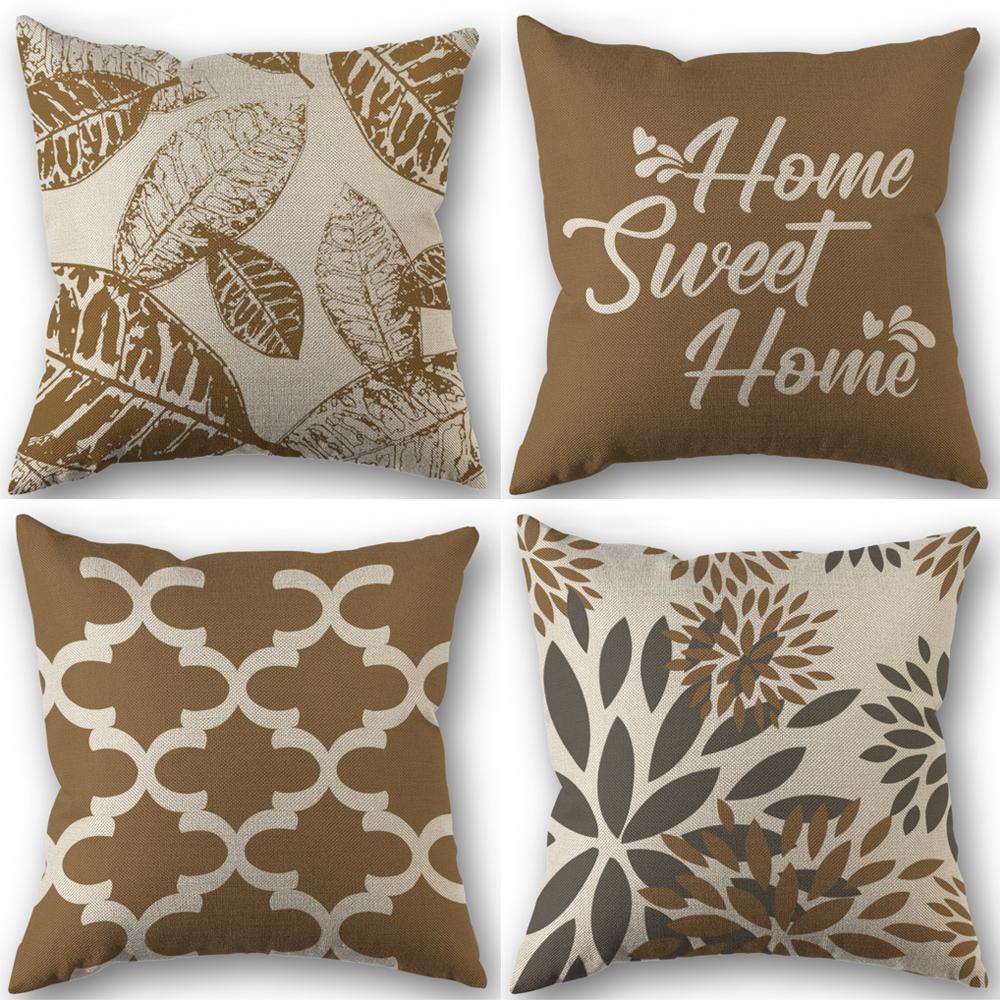 Light Brown Leaf Geometric Linen Cushion Cover for Car Living Room Sofa Bedroom Home Decor