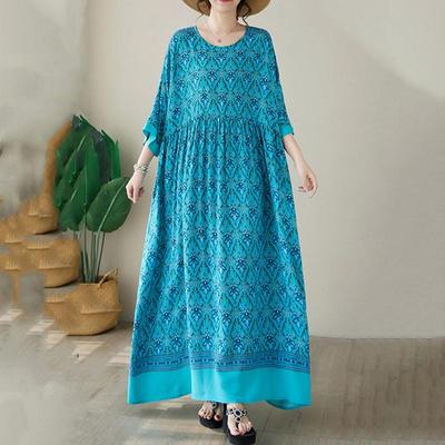 Manica corta Taglie forti raso di cotone vintage floreale nuovo in abiti da donna casual abito lungo estivo ampio