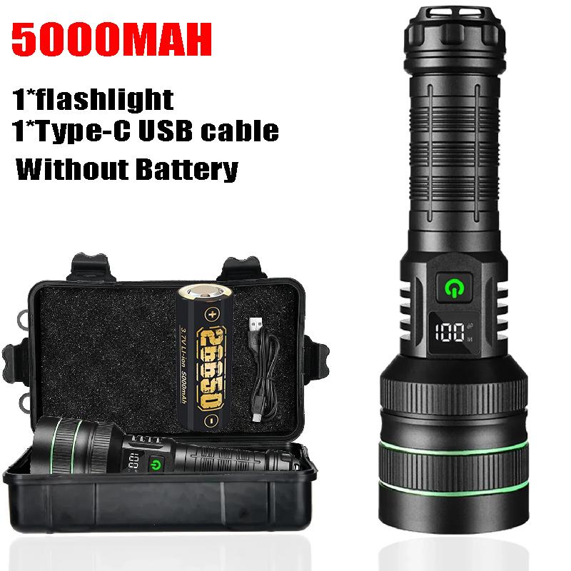50W Christmas Lighting Powerful Flashlight Rechargeable LED Torch Use 26650 Emergency Supply for Outdoor Camping Night Fishing
