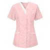 Tunic top da donna con scollo a V, maniche corte, bottoni sul davanti, tasche, finiture a contrasto, camicia uniforme da lavoro professionale