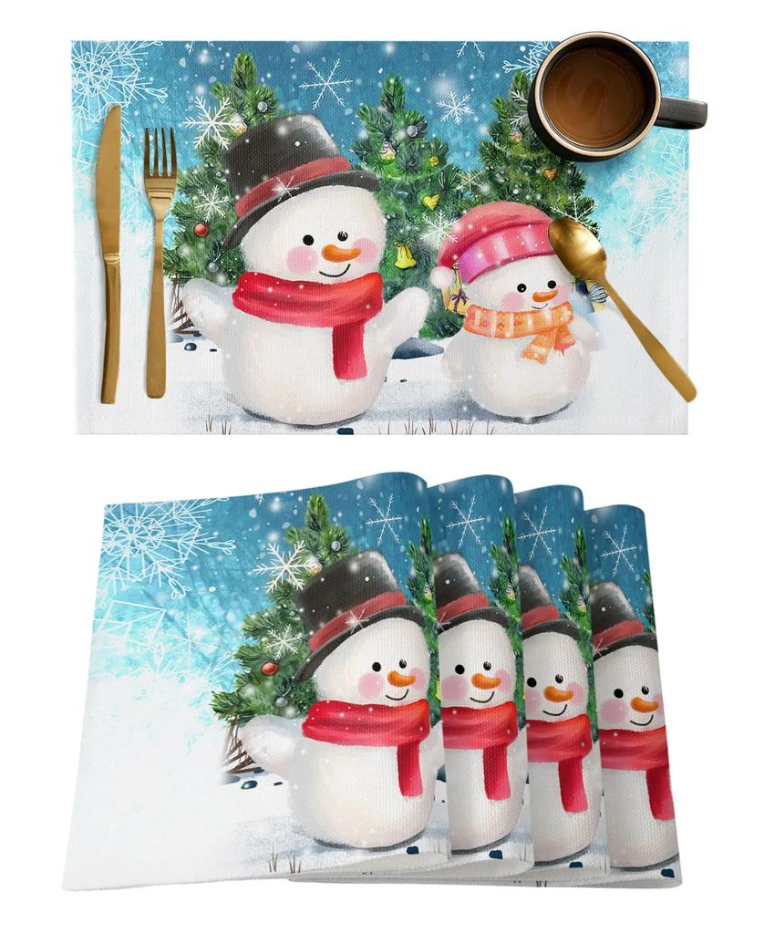 1PC Placemat Christmas Snowman Snowflake Kitchen   Coffee Dining Table Mats Coaster Pad