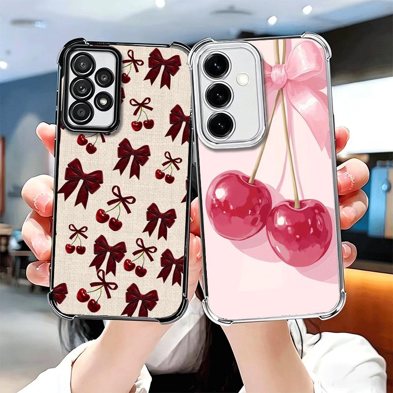 Cherry Bow Sweet Soft Phone Case For Samsung A17 A27 A07 A37 A57 A16 A56 A15 A55 A14 A54 A13 A53 A26 A36 A25 A35 A24 A34 A23 A33