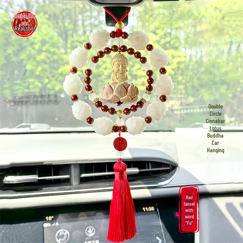 Pandantiv Oglindă Retrovizoare Bodhi Lotus: Amuletă din lemn de piersic și lemn de bux pentru noroc