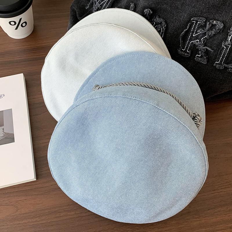 Retro British Style Denim Woven Octagonal Hat For Spring Autumn Korean Ins Artistic Temperament Flat Top Painter Hat Newsboy Hat