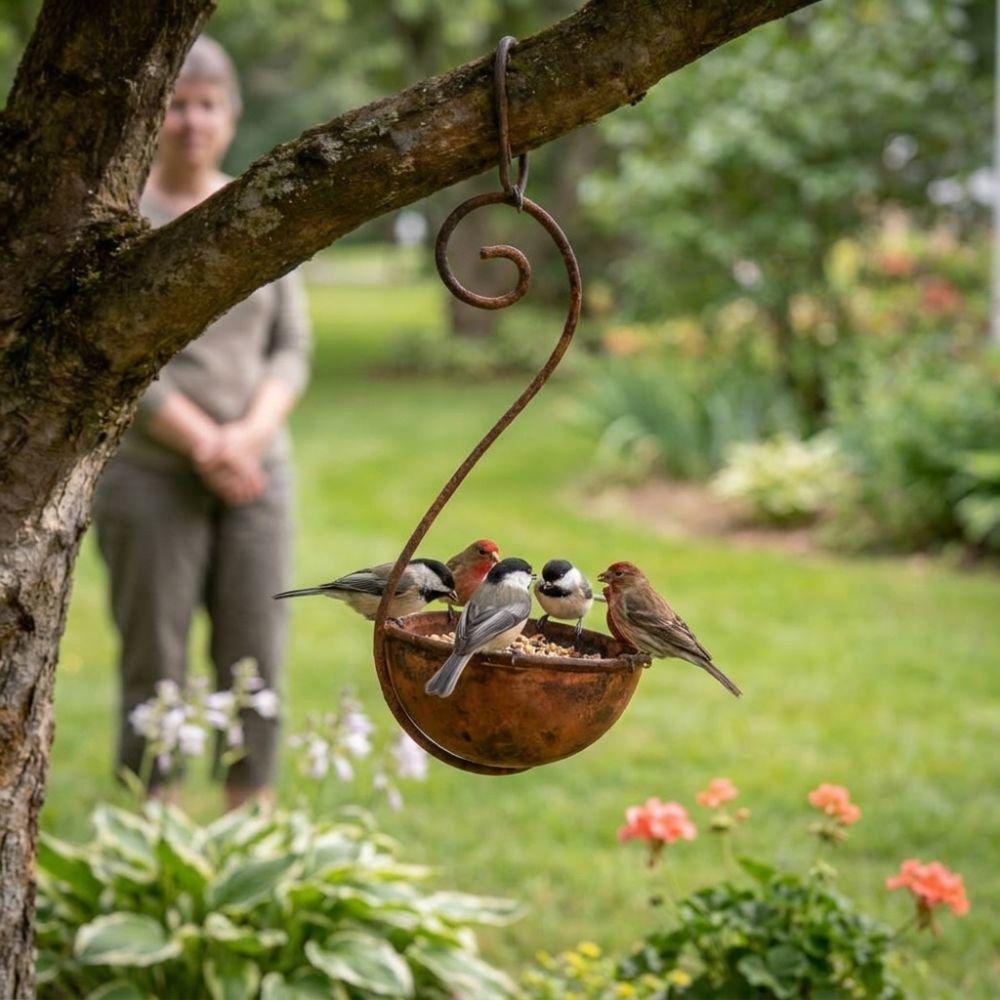 Rusty Metal Hanging Bird Bath Feeder Large Capacity Bird Water Bowl Bird Water Drinker  Backyard