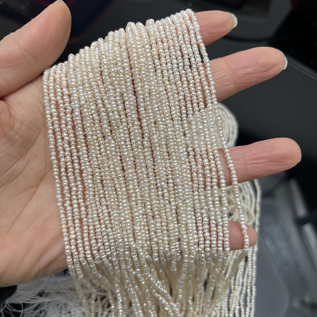 1String, White Natural Freshwater Pearls, Handmade Flat Pearl Beads for Jewelry Making DIY Crafts (Beads 1.8-2mm, Length 36cm)