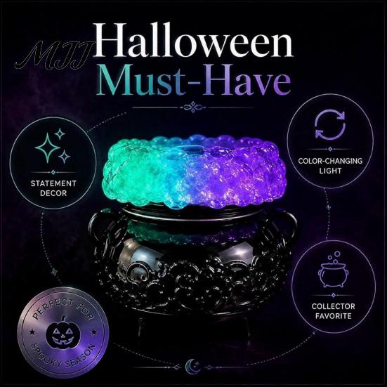 Hexen Zimmerdekorationen Halloween Kessel LED Blasenlicht, Leuchtender Hexen Kerzenhalter, Hexerei Motto Party Deko Farbwechselnde Gruselige Trank Lampe
