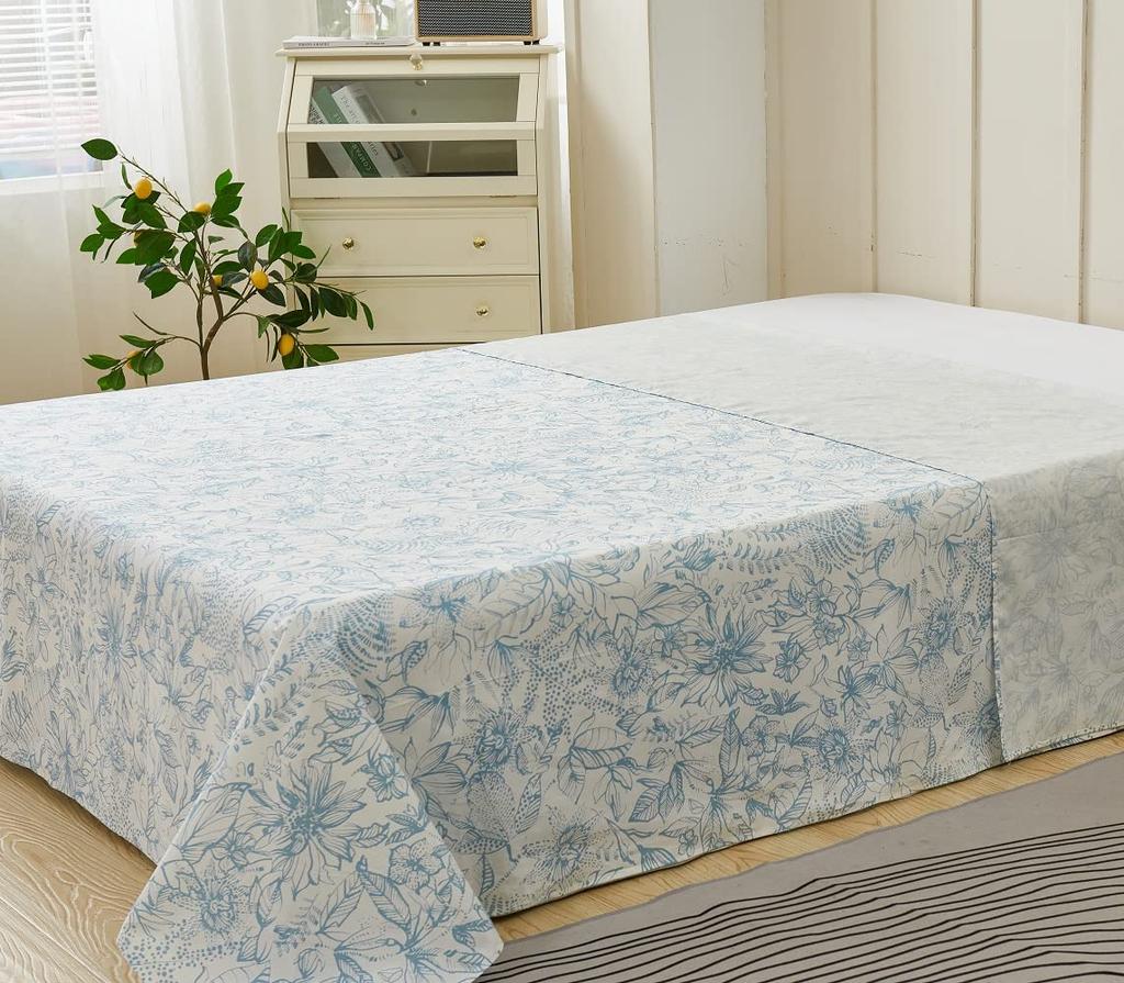 Single Flat Sheet, 150x240cm, 100% Cotton, Dust Mite Resistant, Antibacterial, Leaf Pattern