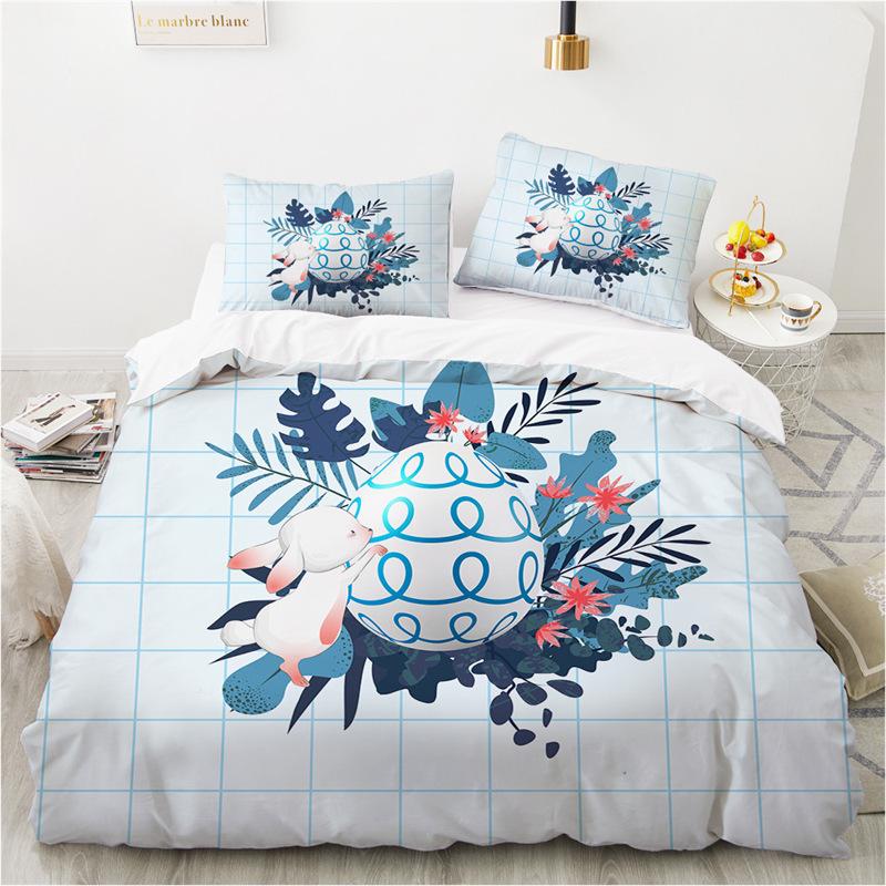 Easter Eggs Bedding Collection King Queen Size Cartoon Rabbit Duvet Cover With Pillowcase For Kids Adults As Greetings And Presents
