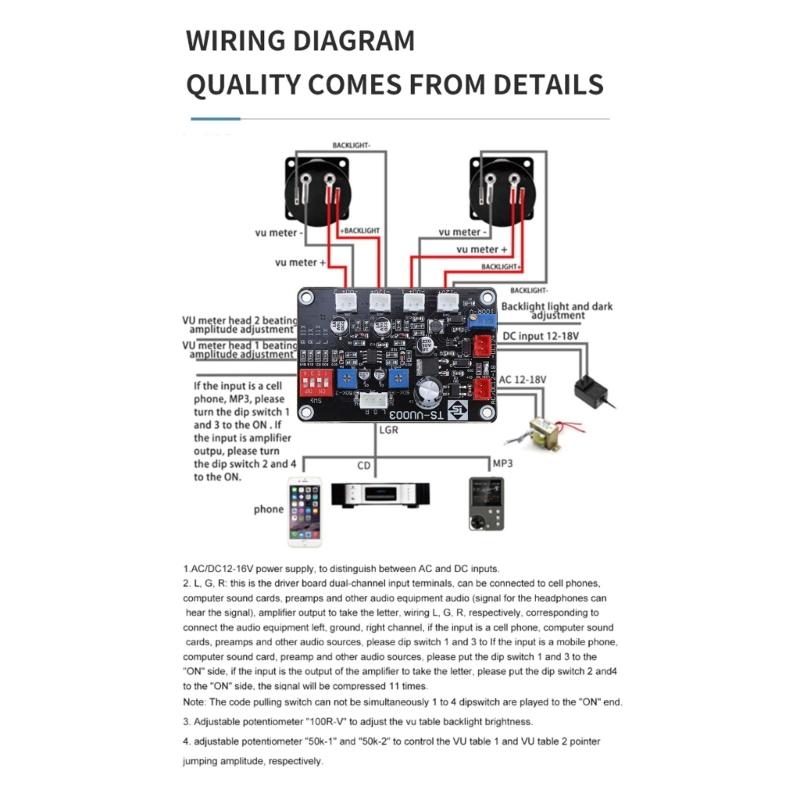 Panel VU Meter Driver Board PCB Board Tube Amplifier DB Level Ammeter High Precision Power Amp Stereo Module 12-18V