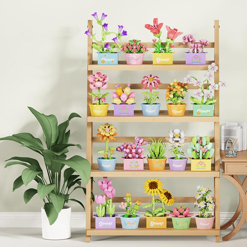 Creative Immortal Flowers Building Block Succulent Pot Ornament Kids Birthday Gift Casual Puzzle Toy