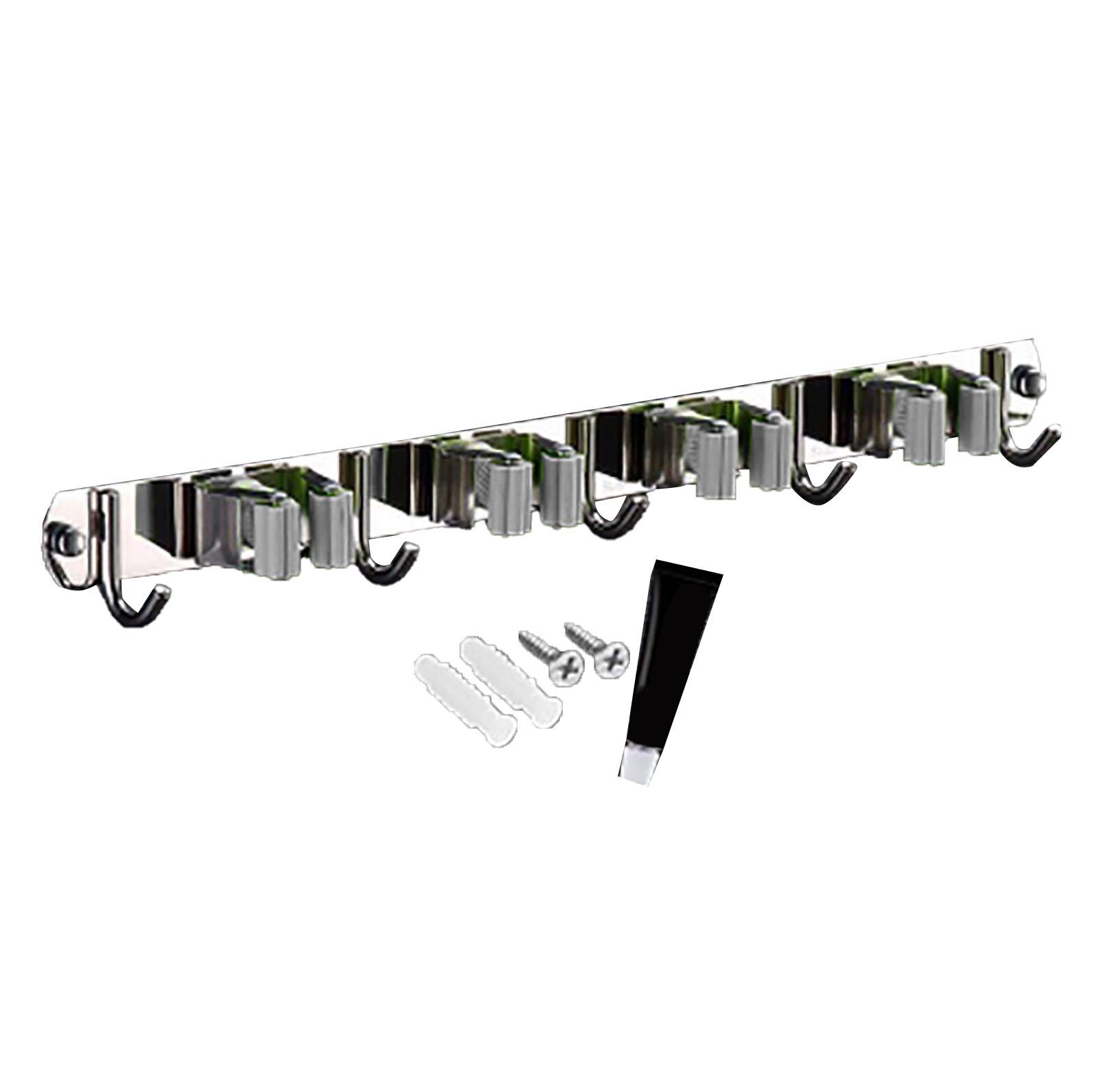 

Настінний тримач для швабри та віника без свердління 4 затискачі 5 гачків Тримач для швабри та віника з нержавіючої сталі Чорний сірий колір