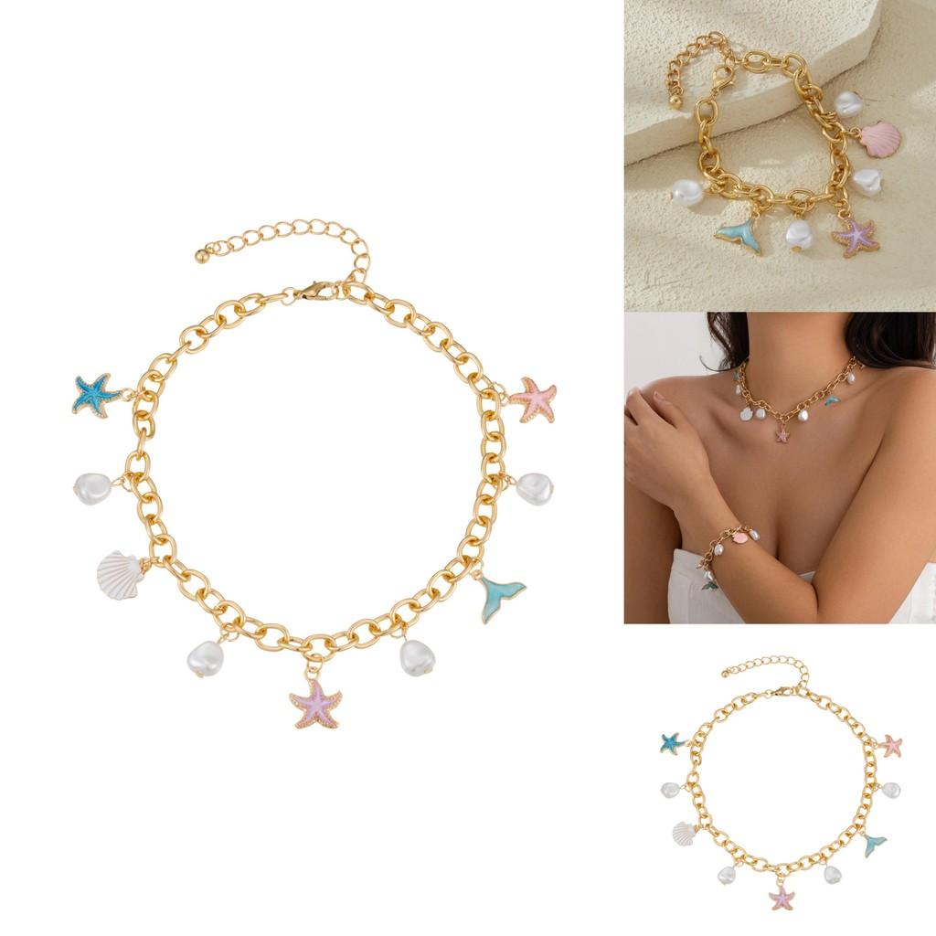 Unique Layered Ocean Inspired Pendant Necklace With Elegant Shell And Starfish Charms